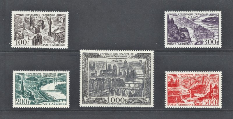 France #C23-27 (1949-50) Views of France Air Post Mint XF vLH Scott Cat. $212.70