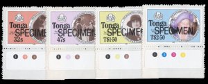 Tonga #608-611A, 1985 Girl Scouts, set of four overprinted Specimen