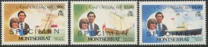 MONTSERRAT Sc#465, 467, 469 1981 Royal Wedding ‘SPECIMEN’ Overprints OG Mint LH