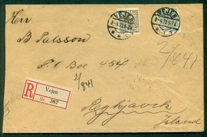 DENMARK, 1923, Regis cover to ICELAND, trimmed 2 sides otherwise VF