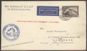 Germany Graf Zeppelin 1929 Amerikafahrt LZ127 Flown Si27A Mi424 4M Cover 103340