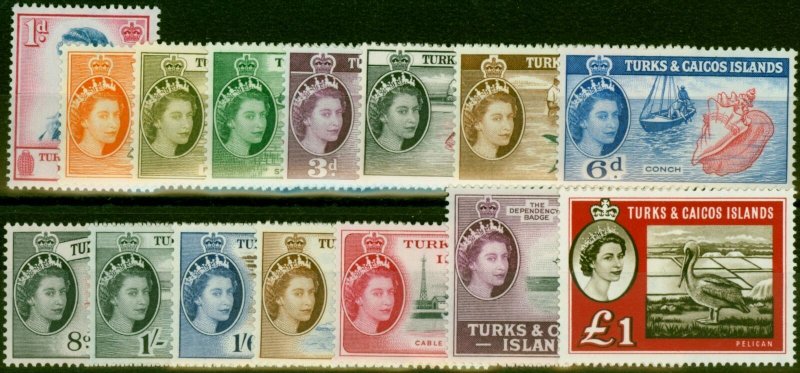 Turks & Caicos 1957 Set of 15 SG237-250 & SG253 Fine Mtd Mint