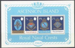 ASCENSION 129a MNH 1969 Navy Ships Coat of Arms Mini Sheet 4