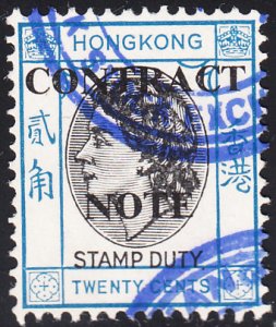 Hong Kong Revenue used Barefoot #273G 20c Contract Note