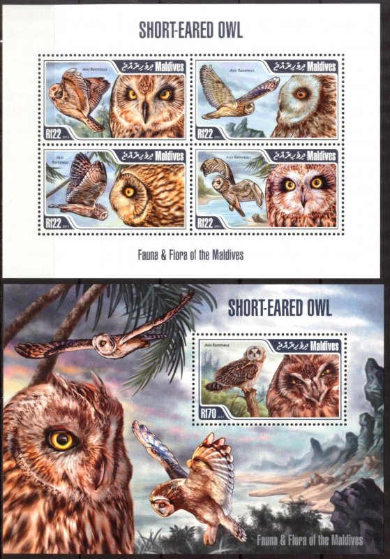 Maldive Islands 2013 Birds Owls Sheet + S/S MNH