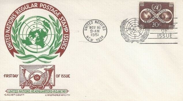 UN #8 20c REGULAR ISSUE FDC 1951 - CC - Ludwig Staehle