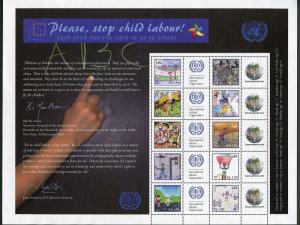 UNITED NATIONS 2010 CHILD LABOUR   PERSONALIZED SHEET OF 20 MINT NH