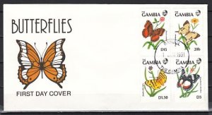 Gambia, Scott cat. 1068, 1071-72, 75. Butterflies. Part 1.First day cover. ^