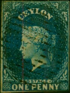 Ceylon 1857 1d Deep Turquoise-Blue SG2 Good Used (2)