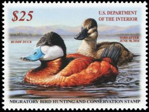 RW82, Mint VF NH 2016 $25 Ruddy Duck - Federal Duck Stamp - Stuart Katz