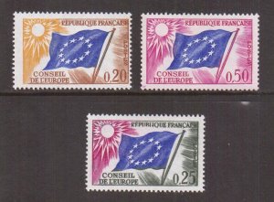 France  #1O7-1O9  MNH  1963 council of europe  flag in ultramarine.