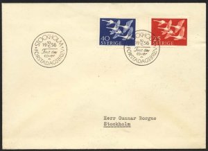 Sweden 1956 Sc 492-3 Whooper Swan Fauna Philatelic FDC HR