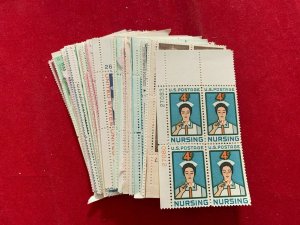 us 4c stamp, plate block of 4, MNH, 50 pieces, some duplication. face $8