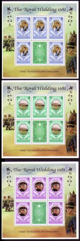 Turks and Caicos Charles and Diana Royal Wedding 3 sheetlets of 5v+label