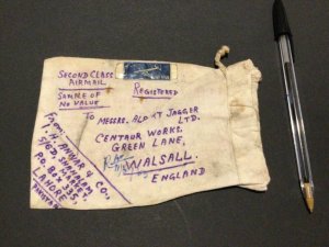 Pakistan to Walsall England vintage sample postal bag  57936
