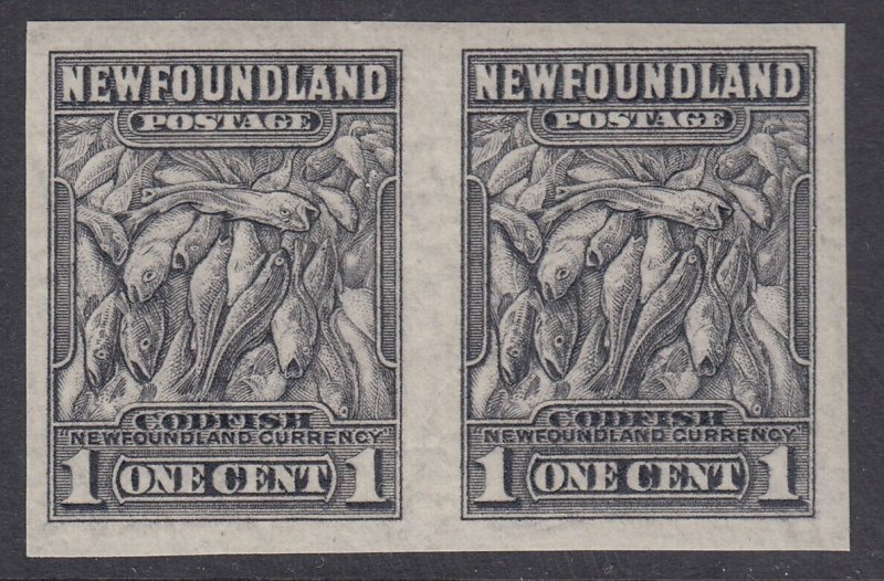 SG 222a Newfoundland 1932-38. 1c grey imperf pair. Unmounted mint, full-large...