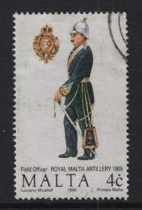 Malta   #765   used  1990  military uniforms 4c