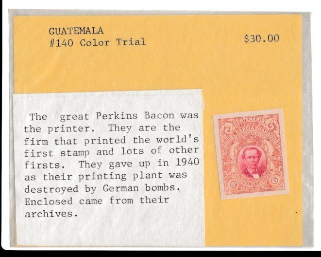 Guatemala # 140, Trial Color Proof, No Gum