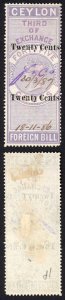 Ceylon Foreign Bill BF35 20c on 45c 3rd Exchange