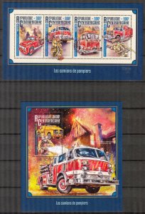 Central African Republic 2016 Fire Trucks (2) Sheet+ S/S MNH