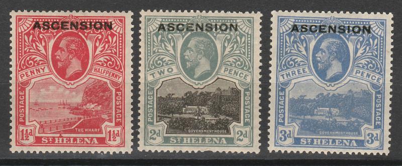 ASCENSION 1922 KGV OVERPRINTED PICTORIAL 11/2D 2D AND 3D 