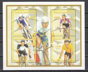 Central Africa, Scott cat. 1217 a-d. Cyclists, Sport sheet. ^