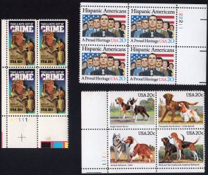 Scott #2101a-2102-2103 Crime Hispanic Americans Dogs Plate Block of 4 Stamps MNH