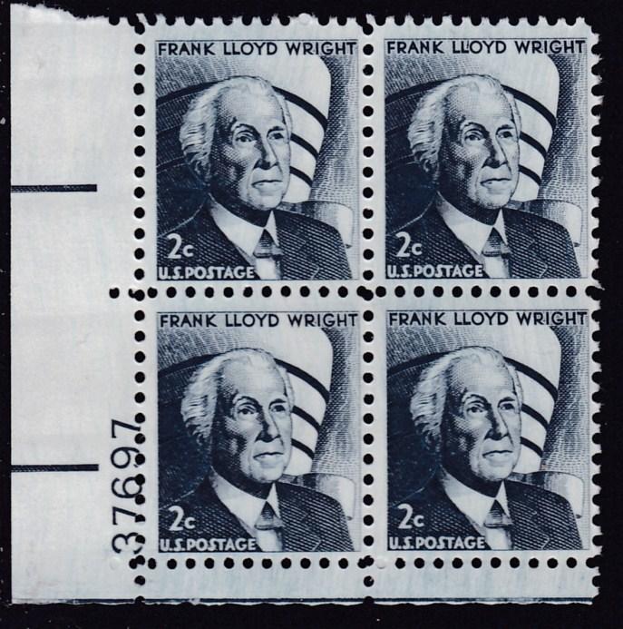 United States 1965 Plate Number Block Scott 1280 Frank Lloyd Wright   VF/NH