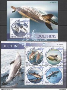 2016 Sierra Leone Marine Life Fauna Dolphins Kb+Bl ** Stamps St430