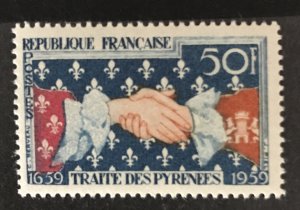 France 1959 #932, Treaty of Pyrenees, Wholesale Lot of 5, MNH, CV $2.25