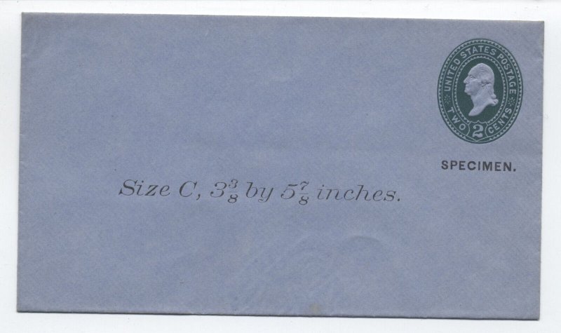 c1890 2 cent green stamped envelope specimen size M [6447.32]