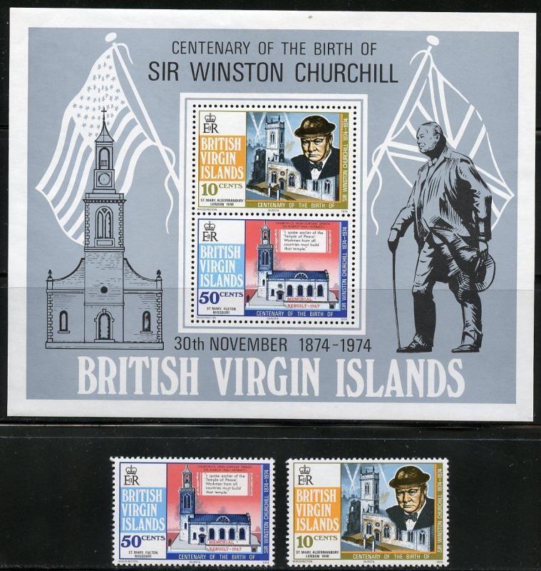 BRITISH VIRGIN ISLANDS WINSTON CHURCHILL SET &  SOUVENIR SHEET MINT NEVER HINGED