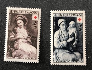 France semi postal scott# B282- B283 Red Cross 1953 MNH