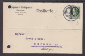 Bavaria Sc 96a on 1914 Postal Card, solo w/ flaws per Michel