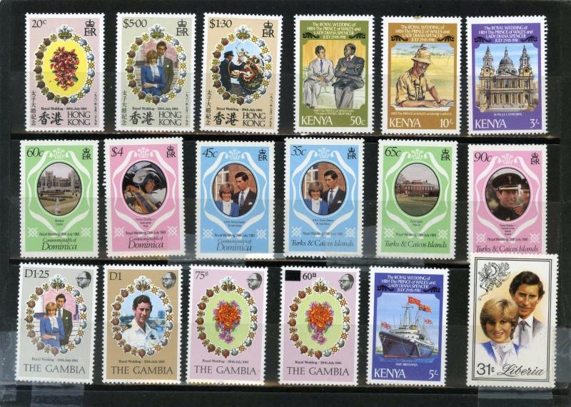 WORLDWIDE 1981 ROYAL WEDDING SMALL COLLECTION SET OF 18 STAMPS MNH