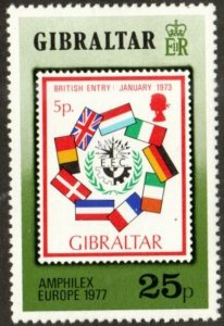 Gibraltar 358 - Mint-H - 25p Flag /EEC Emblem / Stamp on Stamp (1977) (cv $0.85)