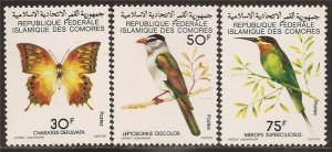 Comoro Islands - 1979 Butterflies and Birds 3 Stamp Set - Scott #426-8