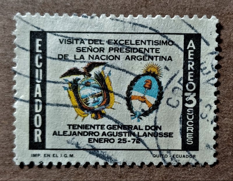 Ecuador #C491 3s Arms of Ecuador and Argentina USED (1972)