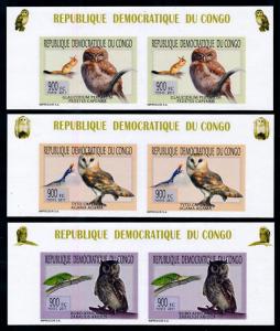 [75604] Congo Kinshasa 2011 Birds Owls Imperf. Set in Pairs MNH