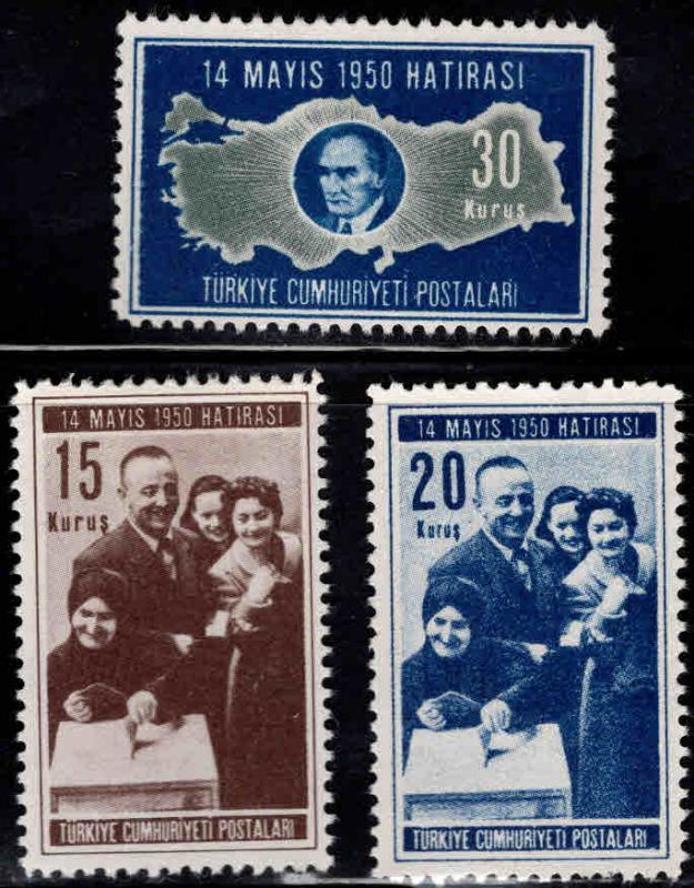 TURKEY Scott 1005-1007 MH* 1950 Election day set