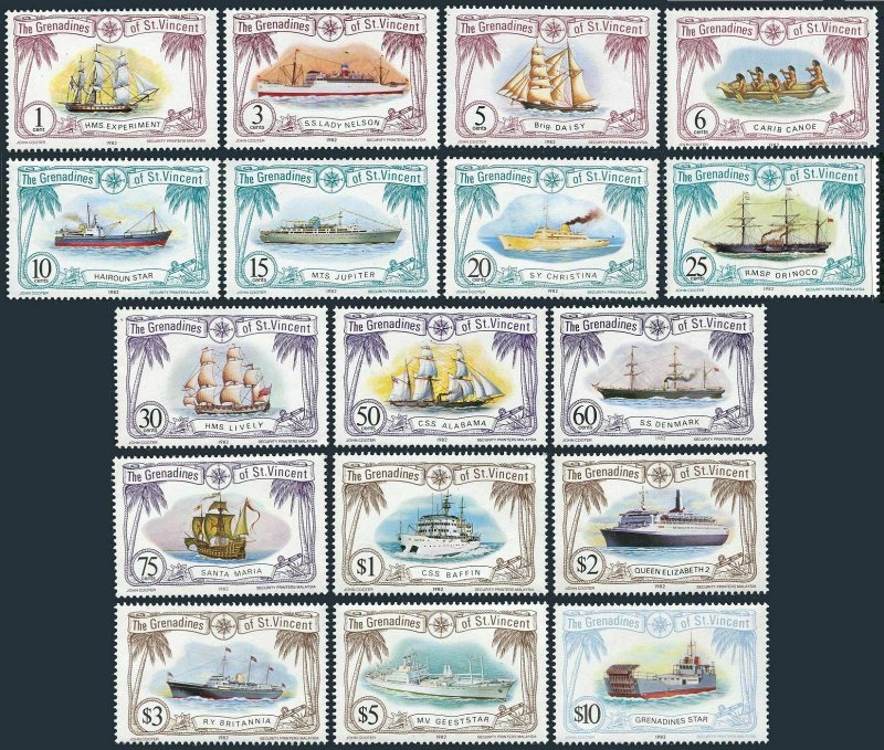 St Vincent Gren 222-238,MNH.Michel 223-239. Ships 1982.Experiment,Lady Nelson,