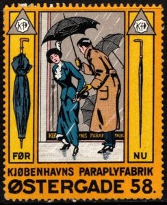 Vintage Denmark Poster Stamp Copenhagen's Umbrella Factory