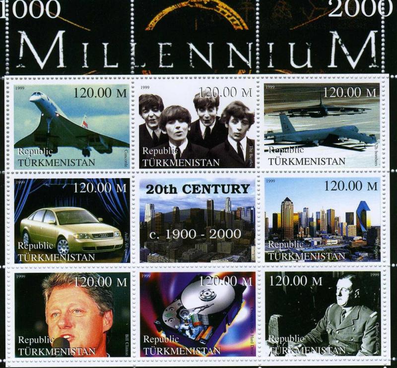 Turkmenistan 1999 MILLENNIUM 1900-2000 DE GAULLE CONCORDE Sheet Perforated MNHVF