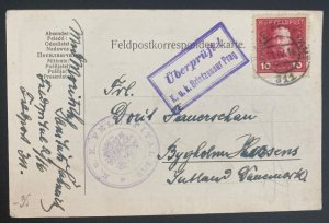 1916 Austria KUK Feldpost 311 Postcard Cover To Bygholm