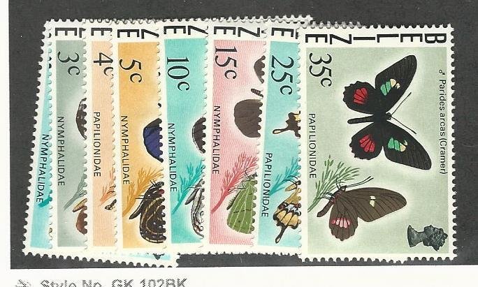 Belize, Postage Stamp, #347-52, 354, 355A Mint NH, 1974-78 Butterflies