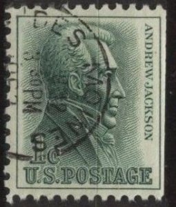 US 1209 (used, Des Moines postmark) 1¢ Andrew Jackson, green (1963)