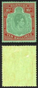 Bermuda SG119a 10/- Bluish green and deep red/green M/M Cat 200 pounds