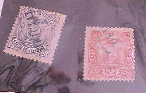 ECUADOR STAMPS #05,08 INVERTED OVERPRINT  MINT NO GUM