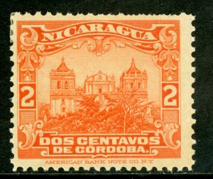 Nicaragua 1929  Cathedral 2¢ Red Orange Mint M493