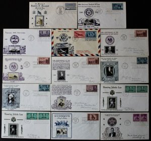 US Stamps Lot Of 14 Photo First Day Cover All 1940s